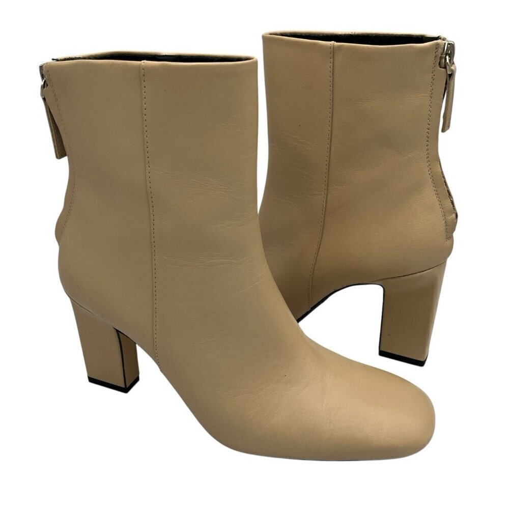 Zara Womens High Heel Ankle Boots Booties Tan Back Zipper EU 37 US 6.5 Mob Wife